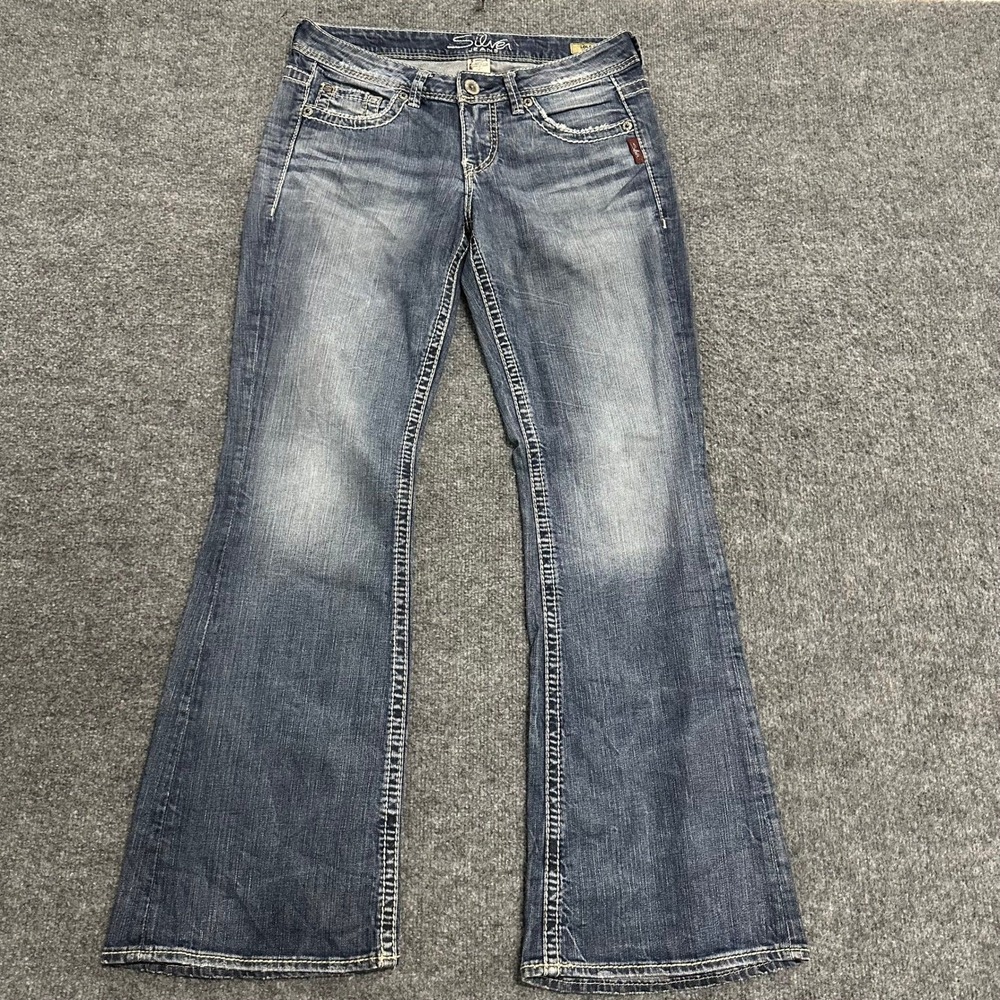 Silver Jeans Lola Womens Size 28 Blue Bootcut Distressed Contrast Stitch Denim